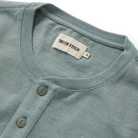 material shot of the collar on The Short Sleeve Heavy Bag Henley in Slate
