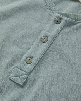 material shot of the buttons on The Short Sleeve Heavy Bag Henley in Slate, Knits by Taylor Stitch