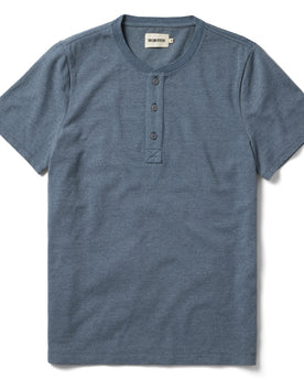 flatlay of The Short Sleeve Heavy Bag Henley in Storm, Knits by Taylor Stitch