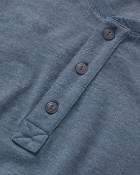 material shot of the buttons on The Short Sleeve Heavy Bag Henley in Storm, Knits by Taylor Stitch