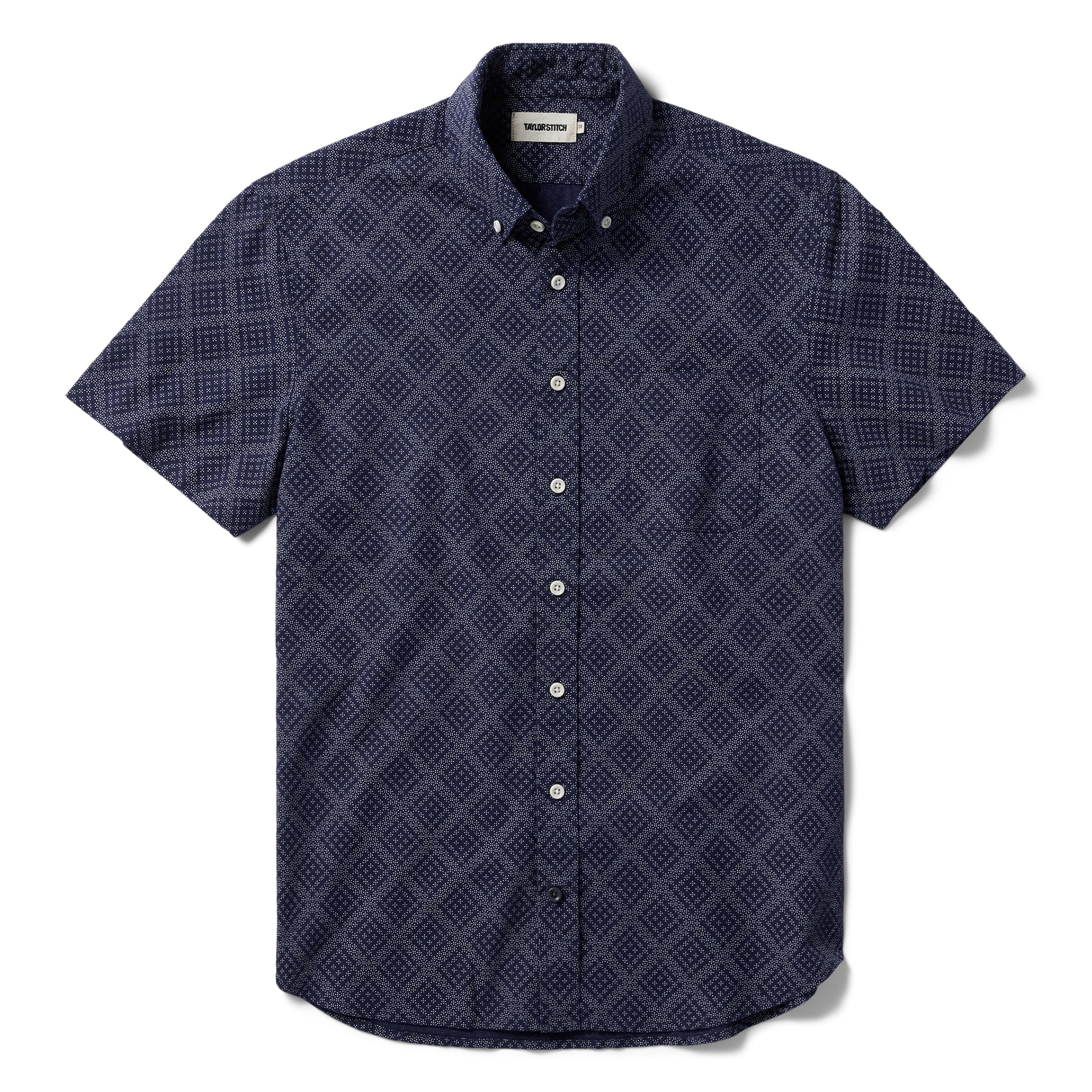 flatlay of The Short Sleeve Jack in Navy Diamond, Wovens by Taylor Stitch