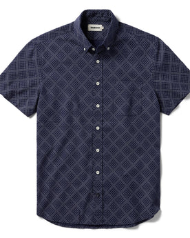 flatlay of The Short Sleeve Jack in Navy Diamond, Wovens by Taylor Stitch