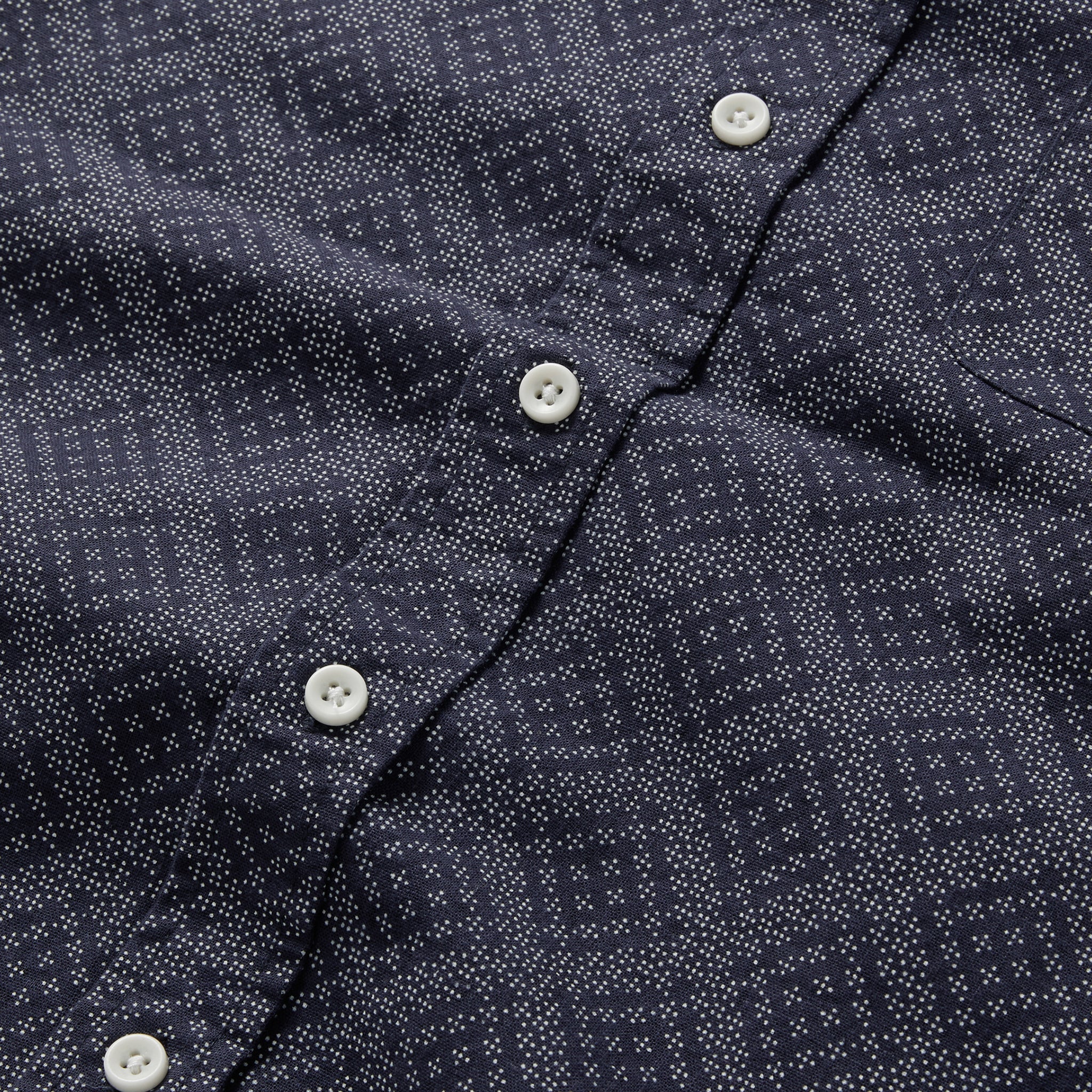 material shot of the buttons on The Short Sleeve Jack in Navy Diamond, Wovens by Taylor Stitch