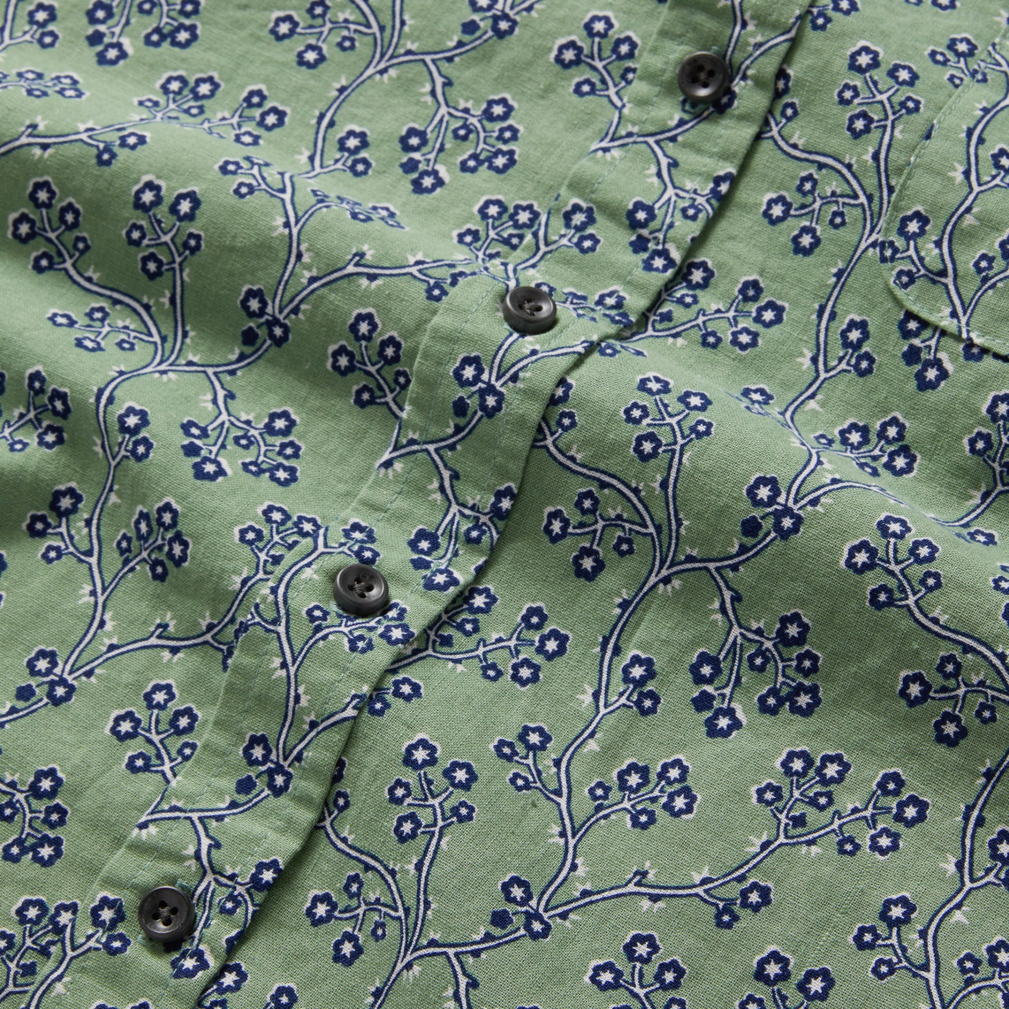 material shot of the buttons on The Short Sleeve Jack in Vintage Cherry Blossom, Wovens by Taylor Stitch