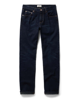 flatlay of The Slim Jean in Wallace Wash Organic Selvage, Bottoms by Taylor Stitch