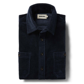 flatlay of The Utility Shirt in Dark Navy Crepe Cord