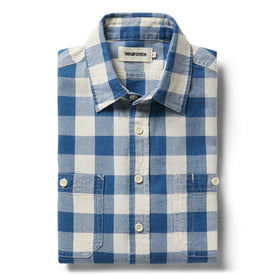 flatlay of The Utility Shirt in Sun Bleached Indigo Check folded