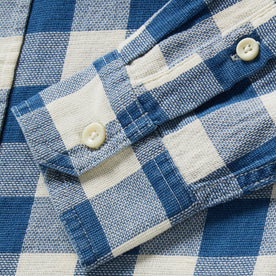 material shot of the cuffs on The Utility Shirt in Sun Bleached Indigo Check