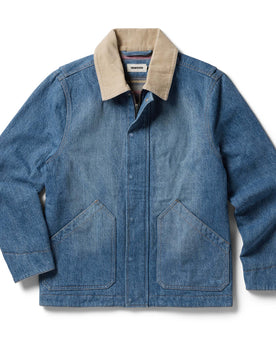 flatlay of The Workhorse Jacket in Fletcher Wash Organic Selvage, Outerwear by Taylor Stitch