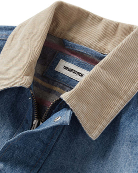 material shot of the corduroy collar on The Workhorse Jacket in Fletcher Wash Organic Selvage, Outerwear by Taylor Stitch