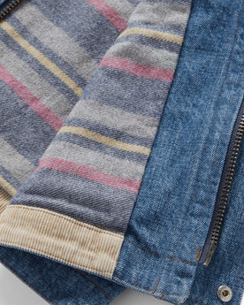 material shot of the striped lining in The Workhorse Jacket in Fletcher Wash Organic Selvage, Outerwear by Taylor Stitch