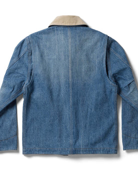 flatlay of The Workhorse Jacket in Fletcher Wash Organic Selvage, from the back, Outerwear by Taylor Stitch