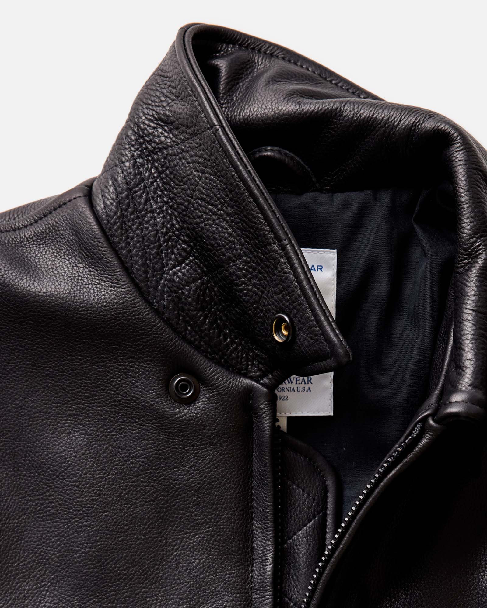 fit model in The Moto Jacket in Black Steerhide, Outerwear by Taylor Stitch