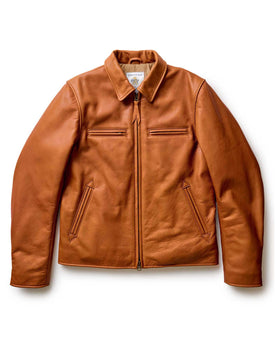 flatlay of The Moto Jacket in Whiskey Steerhide, Outerwear by Taylor Stitch