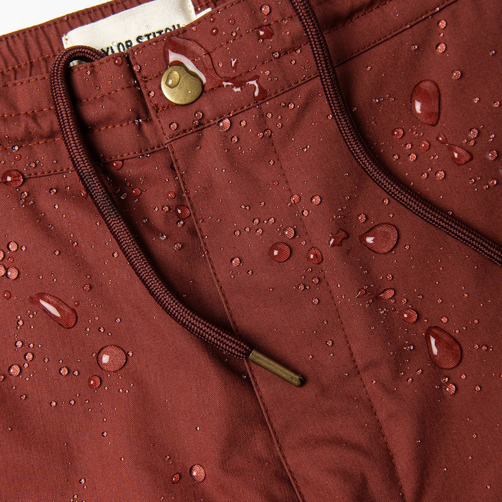 material shot of water on front fly and waistband, Shorts by Taylor Stitch