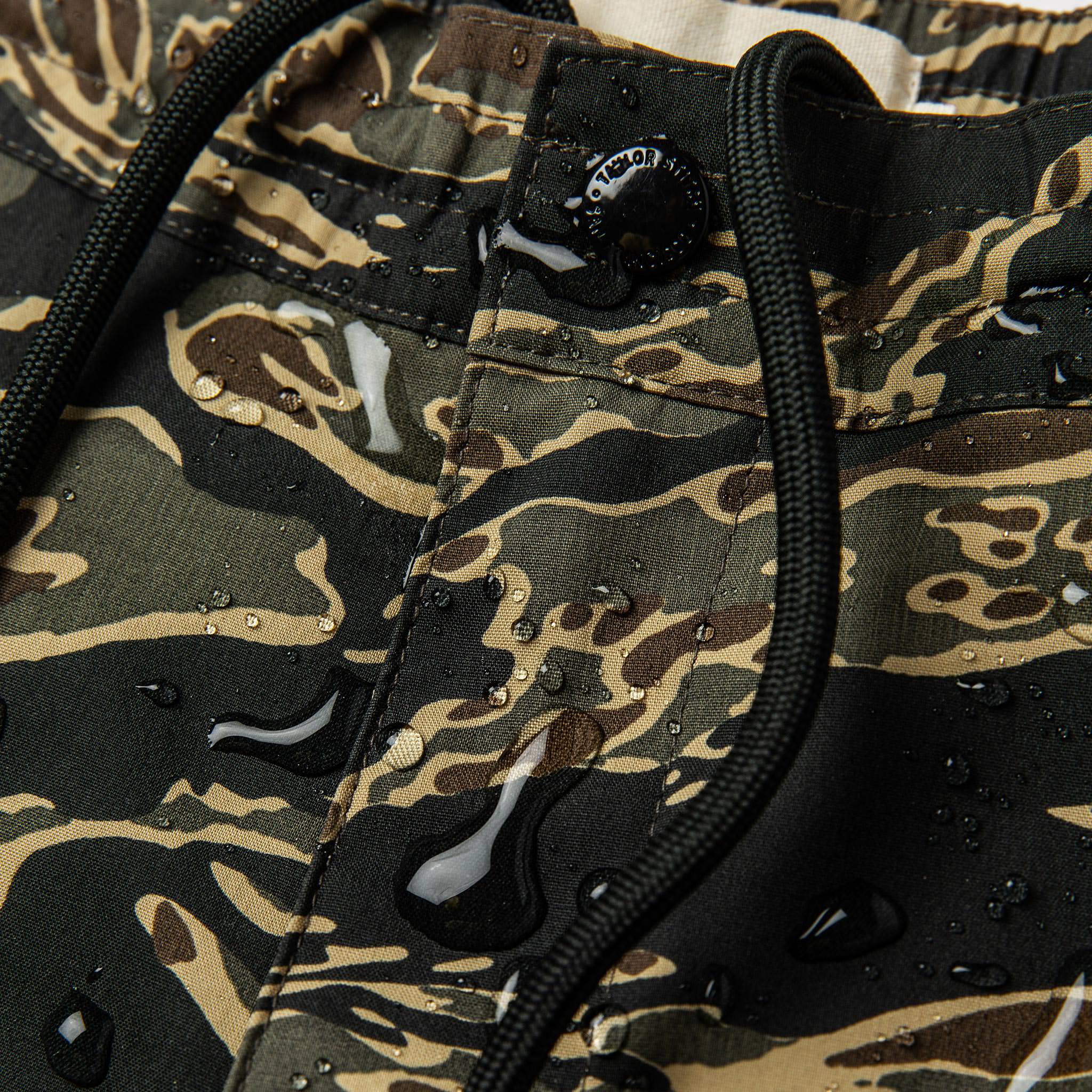 material shot of water on front fly and waistband, Shorts by Taylor Stitch