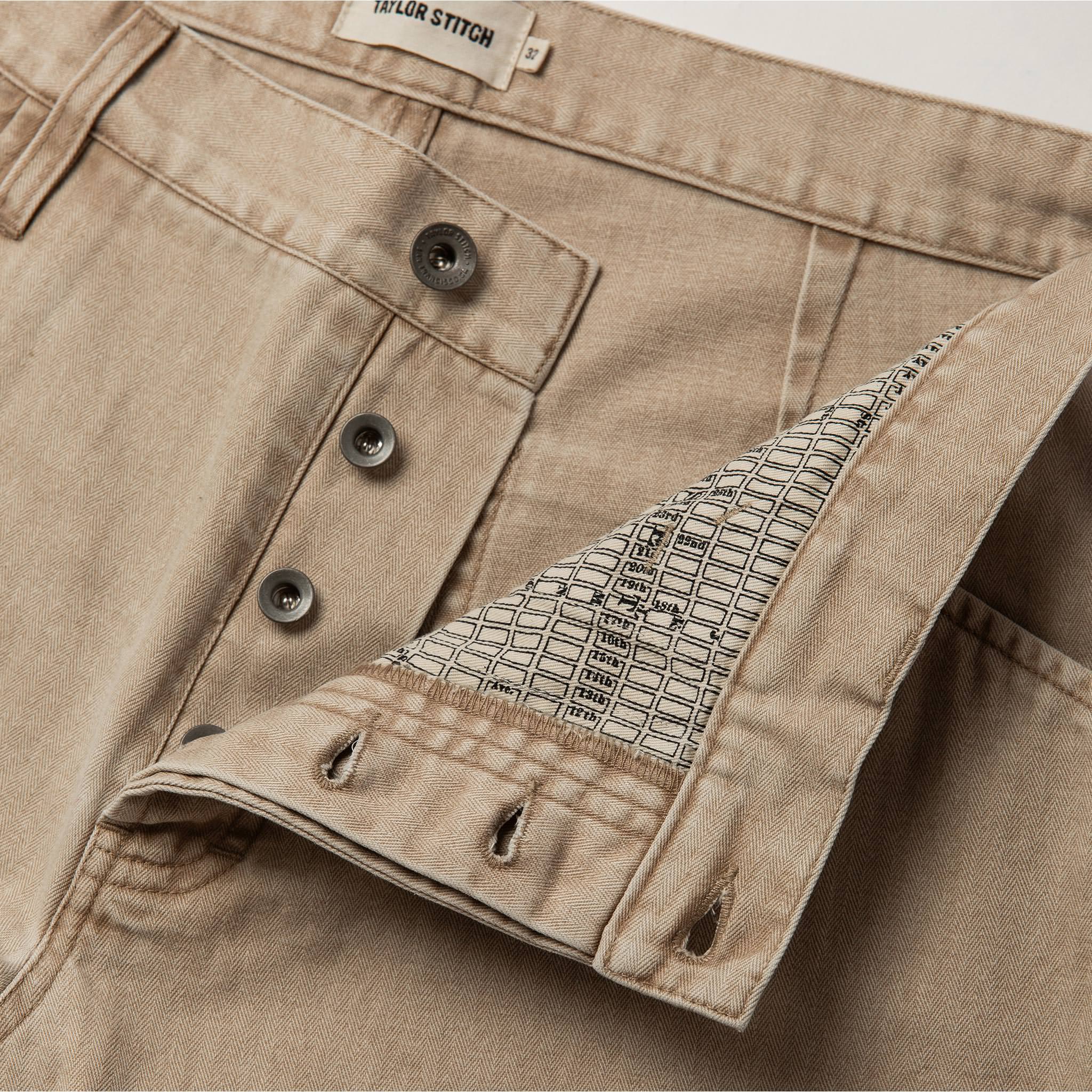 material shot of fly, Bottoms by Taylor Stitch