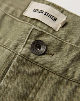 material shot of button, Bottoms by Taylor Stitch