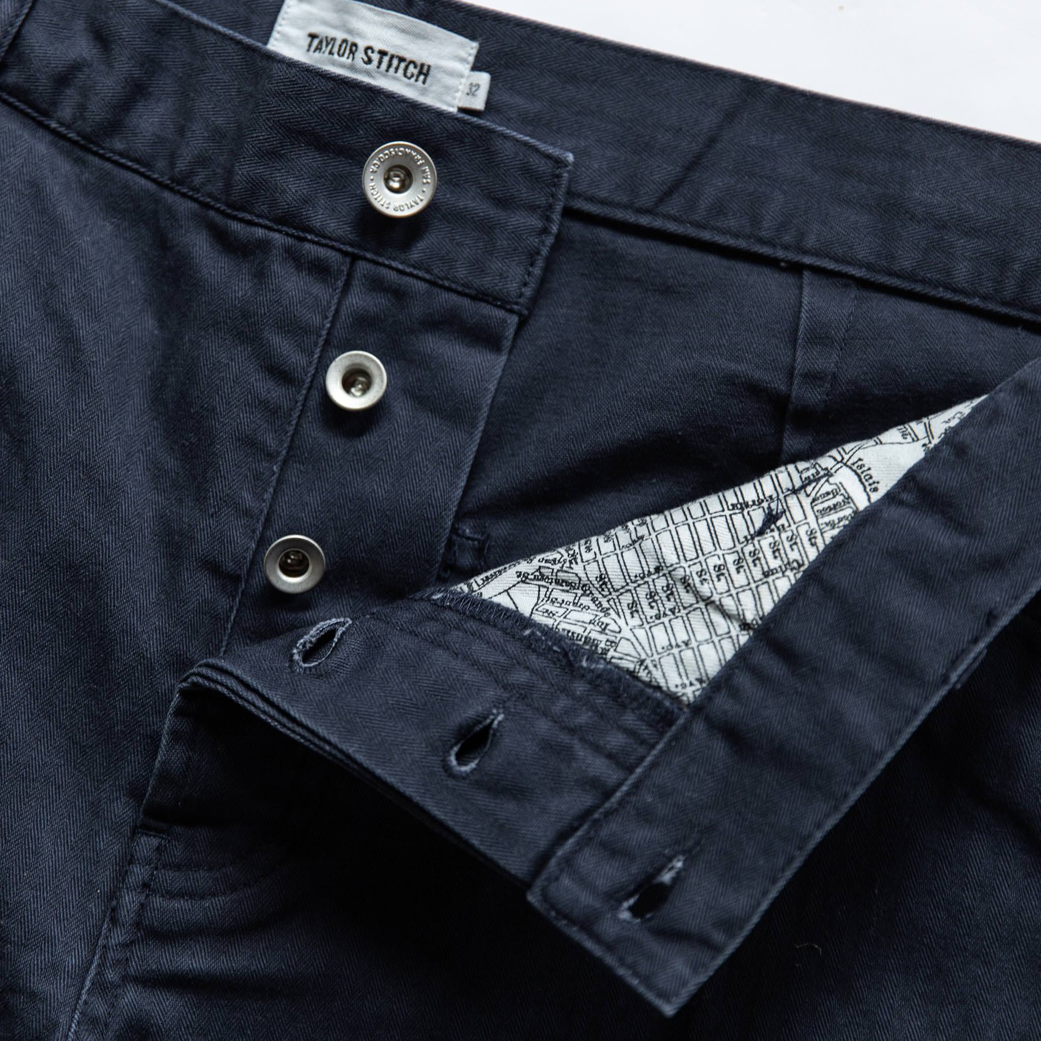 material shot of fly, Bottoms by Taylor Stitch