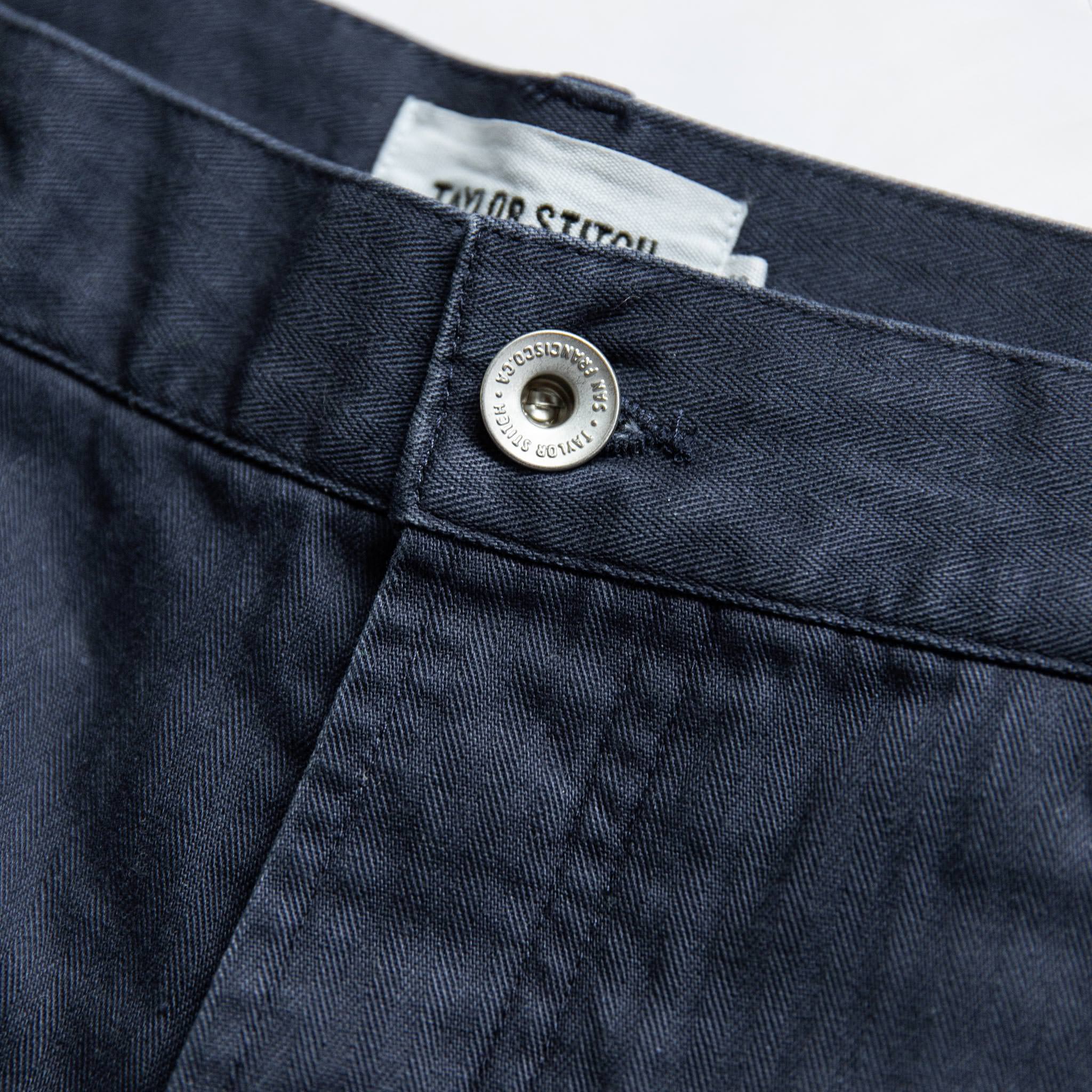 material shot of button, Bottoms by Taylor Stitch