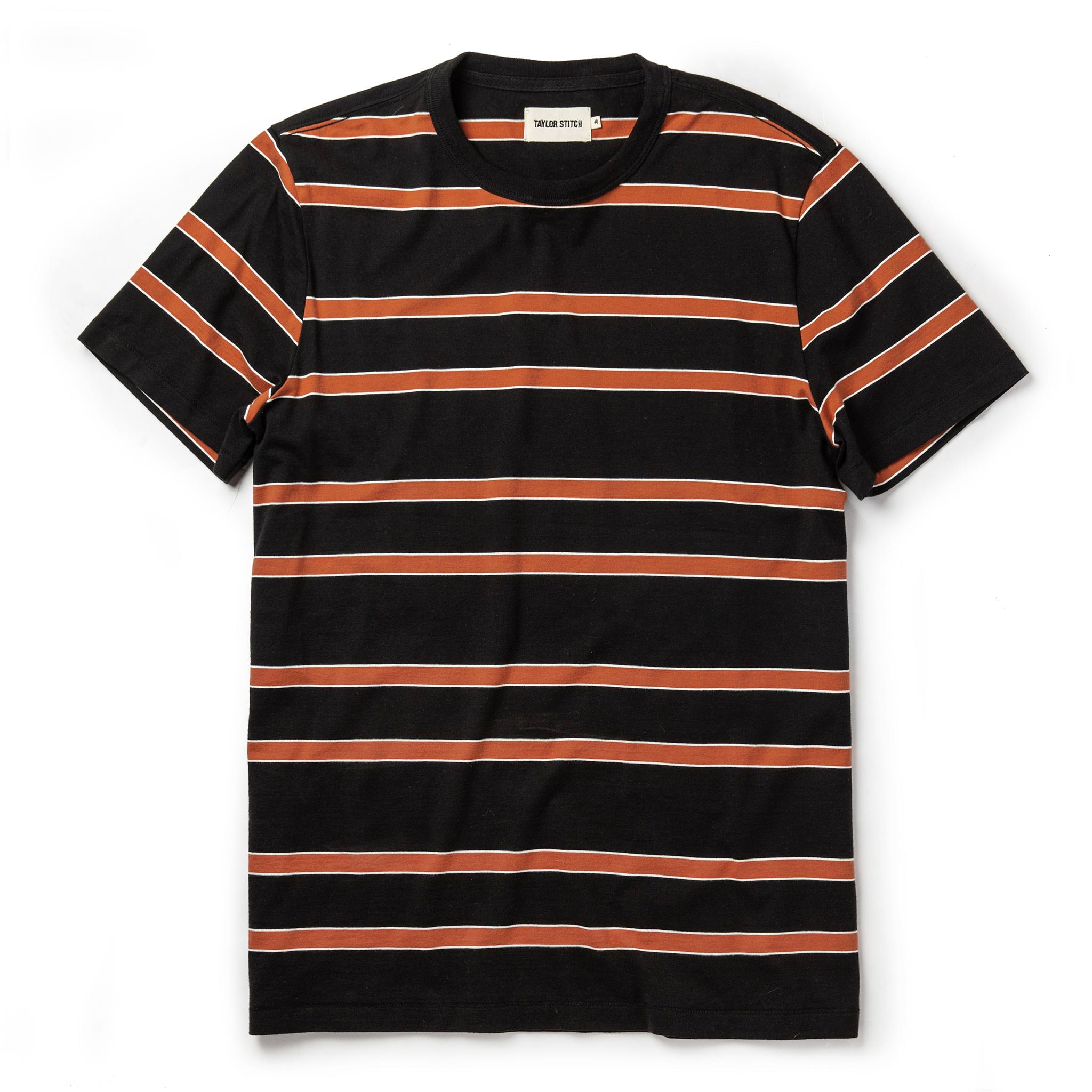 The Organic Cotton Tee in Coal and Rust Stripe: Featured Image, Knits by Taylor Stitch