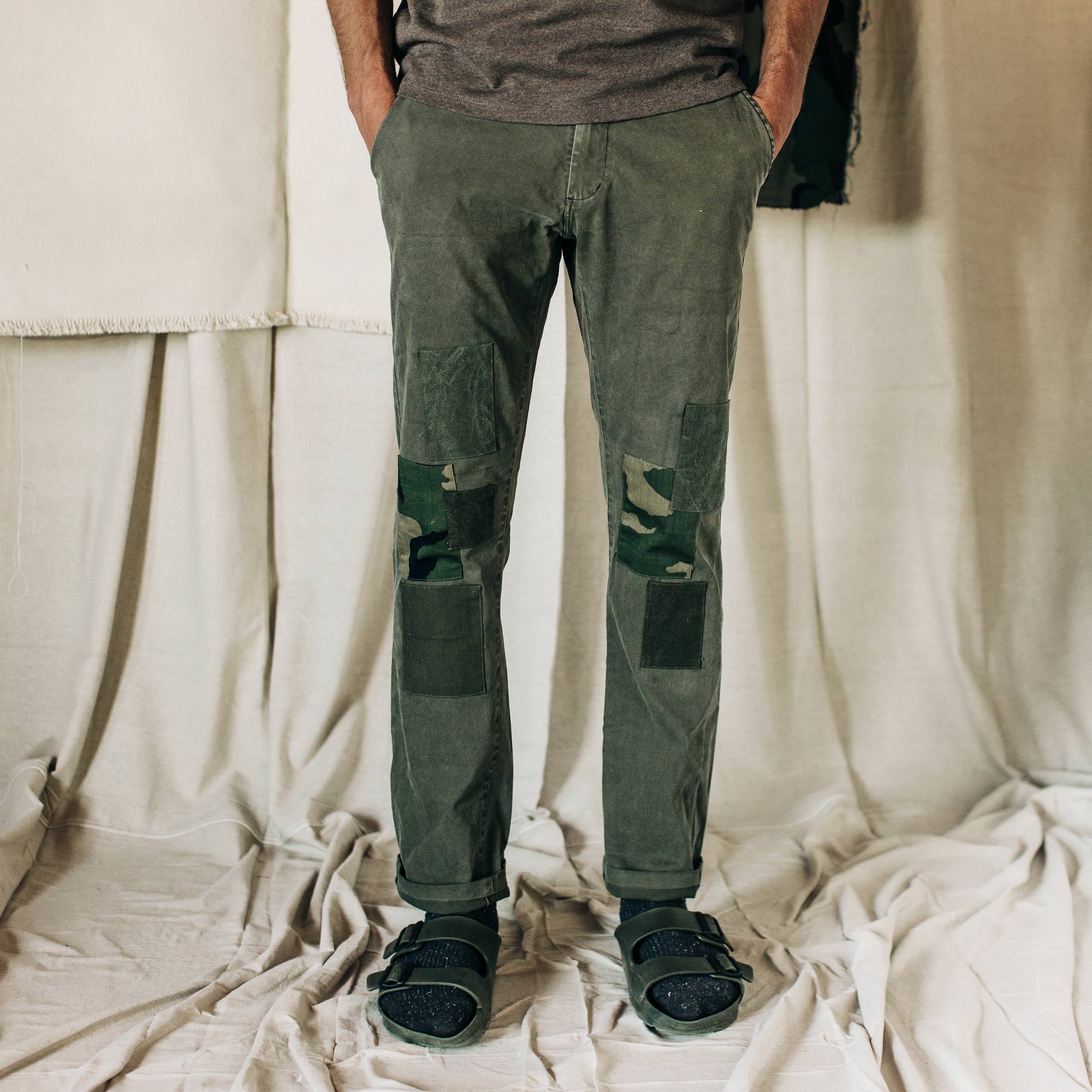 material shot of The Atelier and Repairs Chino in Olive, cuffed on model, Bottoms by Taylor Stitch