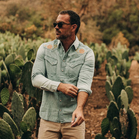The Embroidered Western Shirt in Washed Denim - featured image