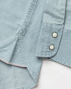 material shot of selvage detailing and pearl snap buttons, Wovens by Taylor Stitch