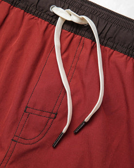 material shot of the drawcords on The Anchor Trunk in Red Clay, Bottoms by Taylor Stitch