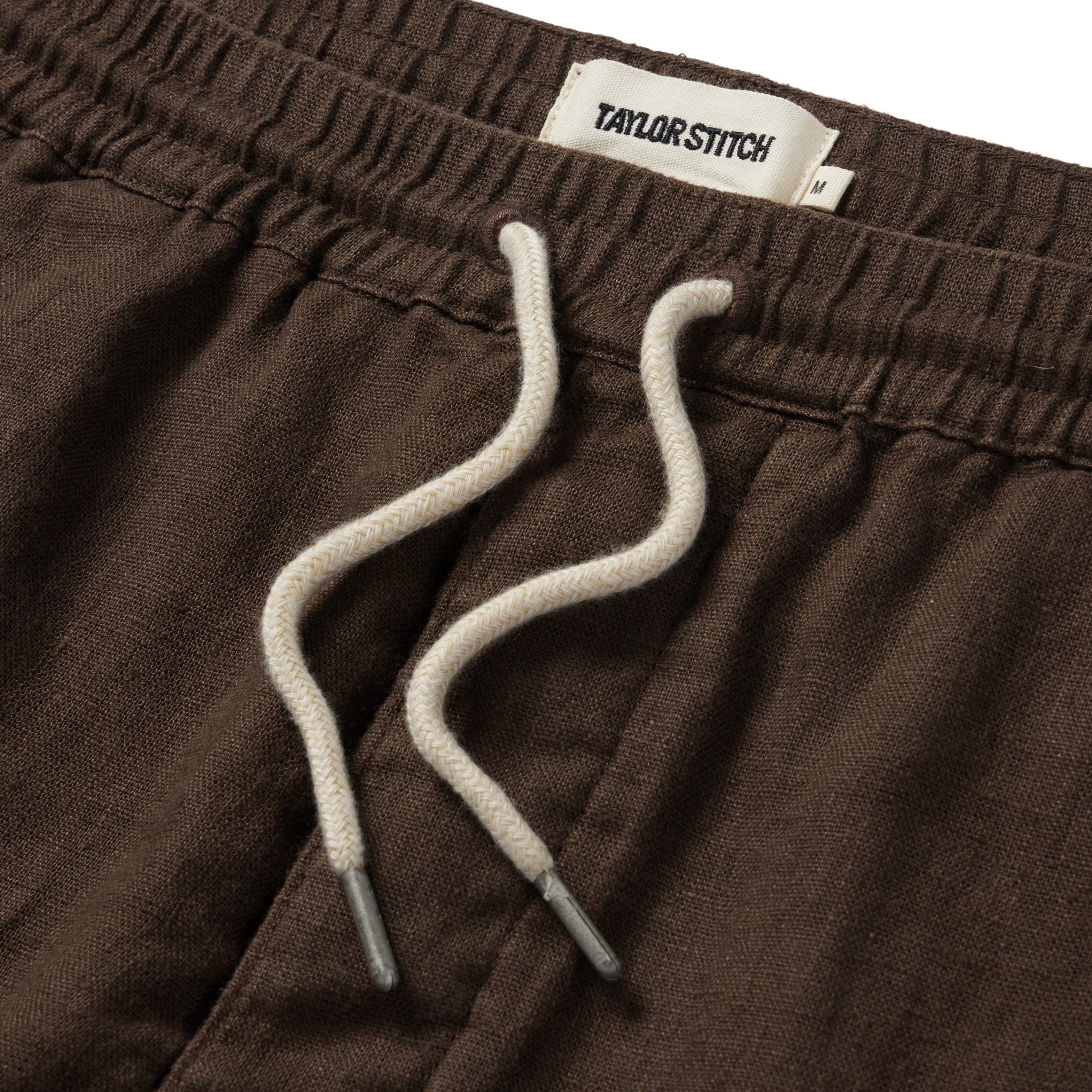 material shot of the drawcords on The Apres Short in Espresso Hemp, Shorts by Taylor Stitch