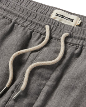 material shot of the drawcords on The Apres Short in Ash Hemp, Shorts by Taylor Stitch