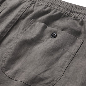 material shot of the rear pocket on The Apres Short in Ash Hemp