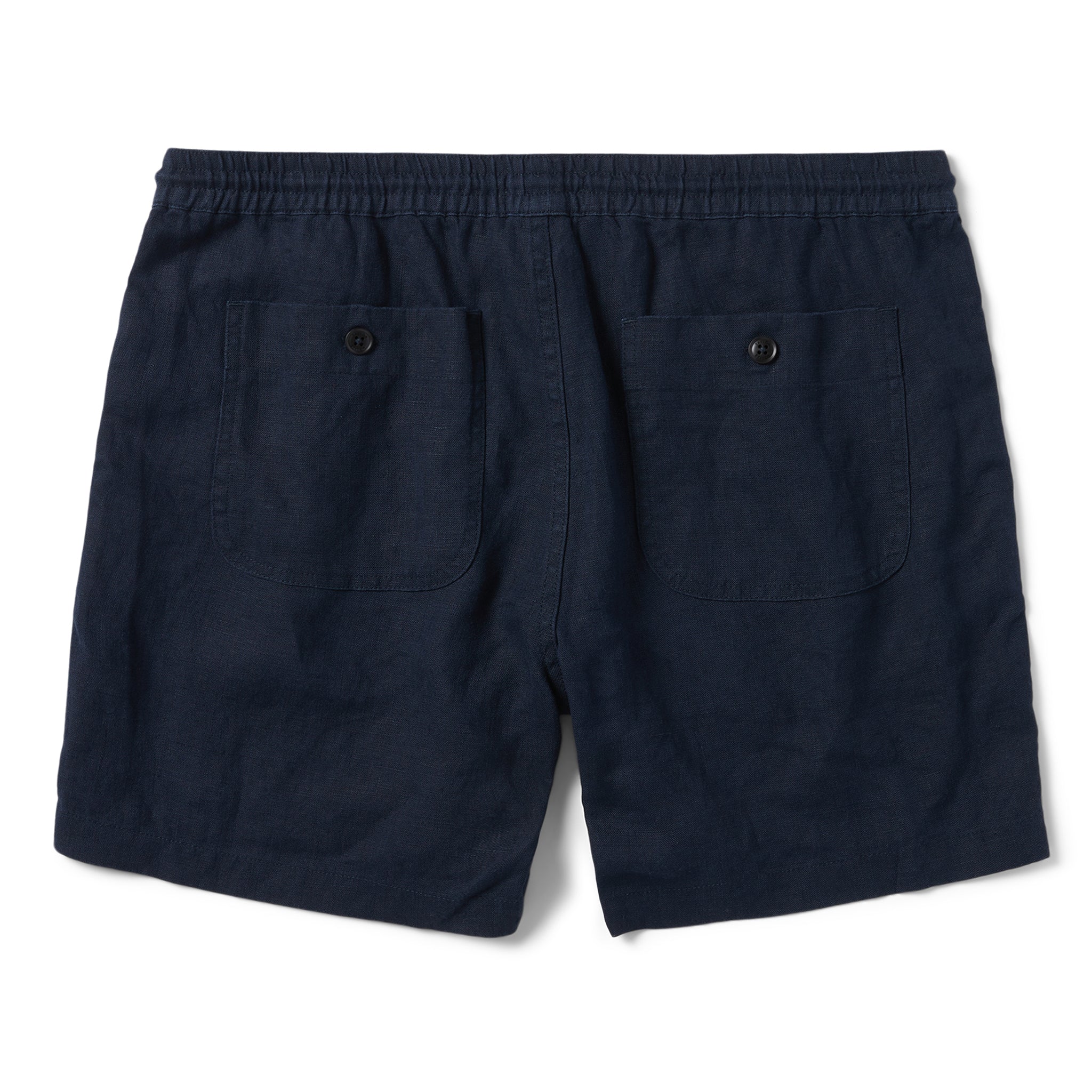 flatlay of The Apres Short in Navy Hemp, shown from the back, Shorts by Taylor Stitch