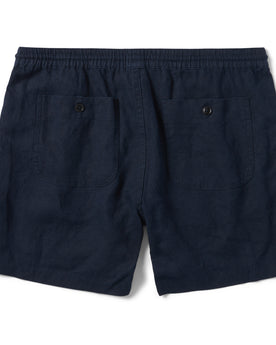 flatlay of The Apres Short in Navy Hemp, shown from the back, Shorts by Taylor Stitch