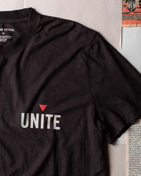 material shot of the Unite logo on The Cotton Hemp Tee in Unite, Knits by Taylor Stitch