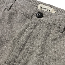 material shot of the fly of The Easy Short in Charcoal Herringbone