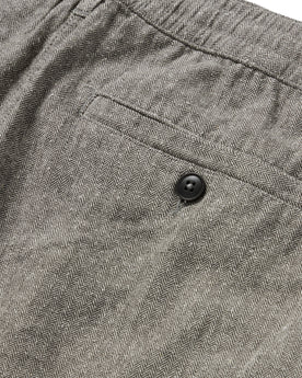 material shot of the back pocket of The Easy Short in Charcoal Herringbone, Bottoms by Taylor Stitch