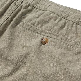 material shot of the back of The Easy Short in Olive Herringbone