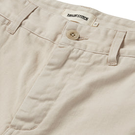material shot of the button fly on The Foundation Short in Natural Twill