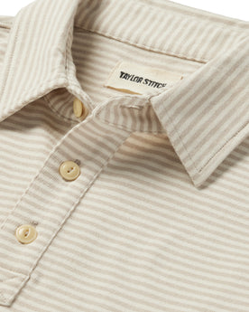 material shot of the collar on The Heavy Bag Polo in Natural and Oatmeal Stripe, Knits by Taylor Stitch