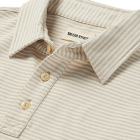 material shot of the collar on The Heavy Bag Polo in Natural and Oatmeal Stripe