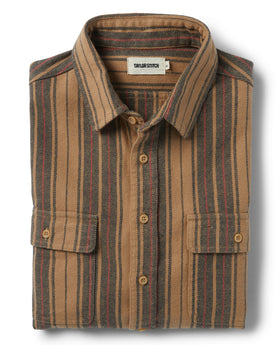 flatlay of The Ledge Shirt in Sunset Stripe, folded, Wovens by Taylor Stitch