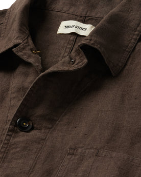 material shot of the buttons on The Ojai Jacket in Espresso Hemp, Wovens by Taylor Stitch