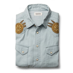 flatlay of The Embroidered Western Shirt in Washed Selvage