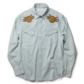 flatlay of The Embroidered Western Shirt in Washed Selvage, shown in full