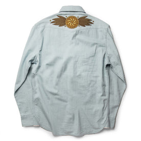 flatlay of The Embroidered Western Shirt in Washed Selvage, shown from the back