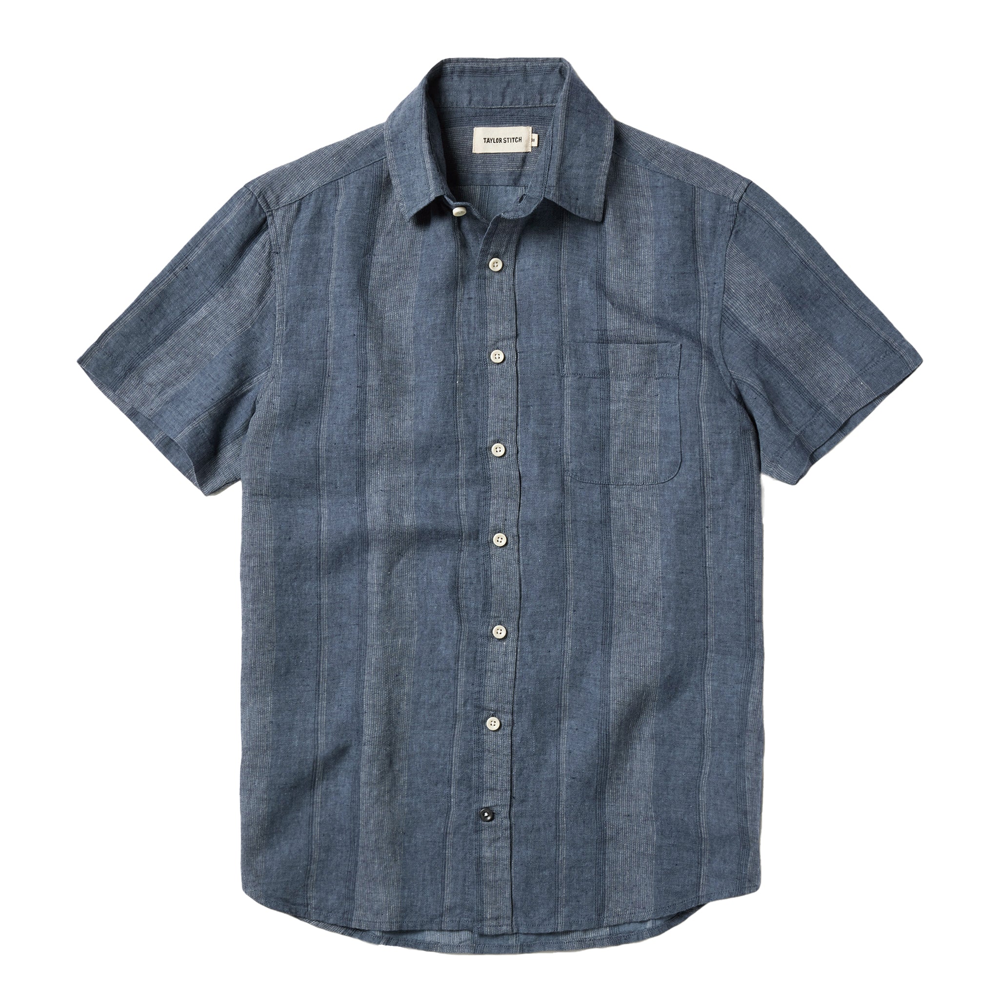 flatlay of The Short Sleeve California in Dusk Stripe, Wovens by Taylor Stitch