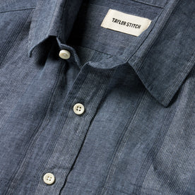 material shot of the collar of The Short Sleeve California in Dusk Stripe