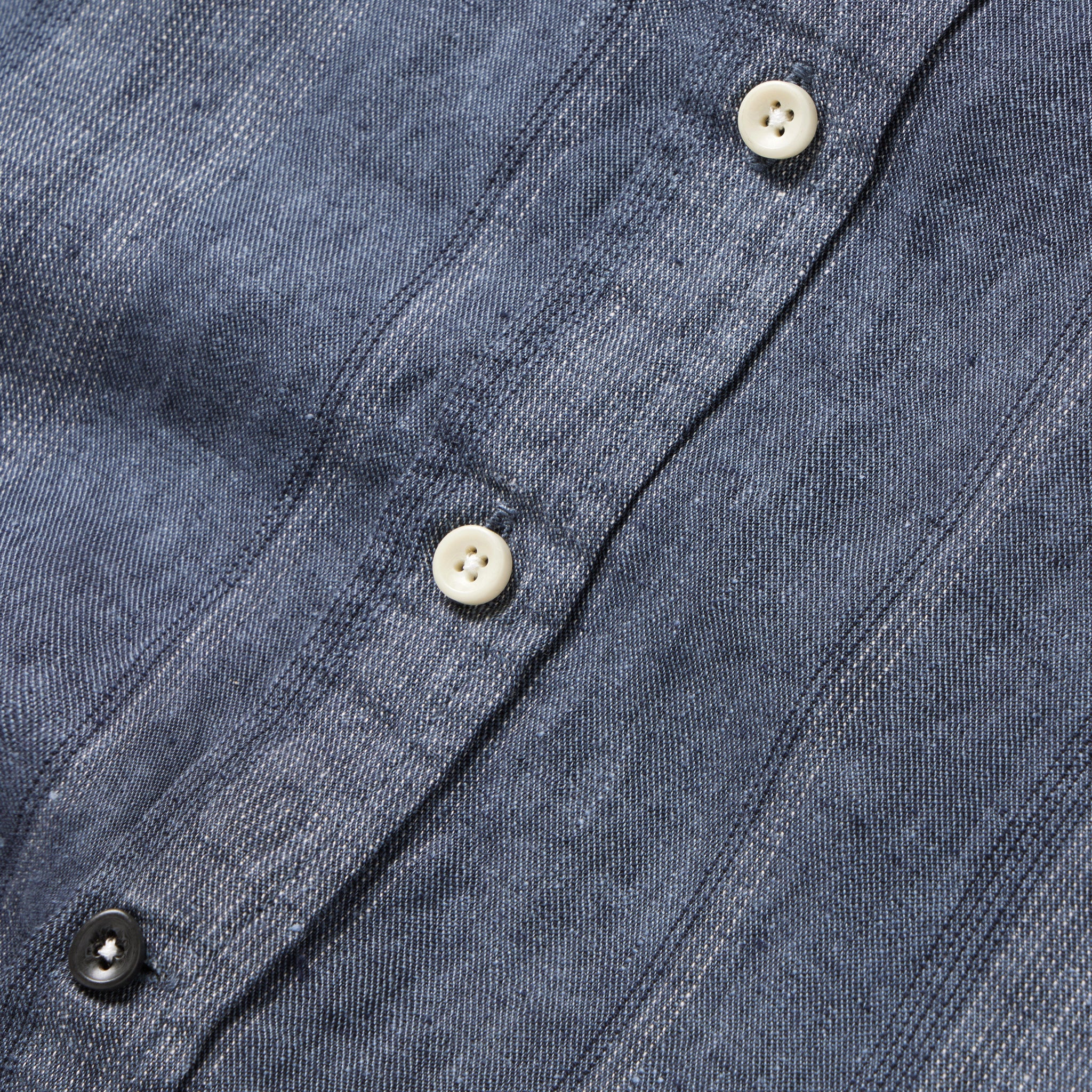material shot of the buttons on The Short Sleeve California in Dusk Stripe, Wovens by Taylor Stitch