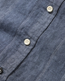 material shot of the buttons on The Short Sleeve California in Dusk Stripe, Wovens by Taylor Stitch
